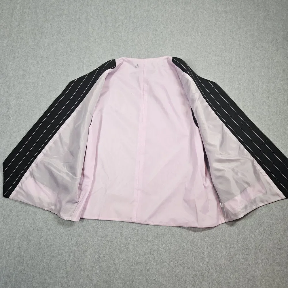 Den Zel Collection Men's Black Pink Pinstripe Lined Suit With Vest 40R Zoot